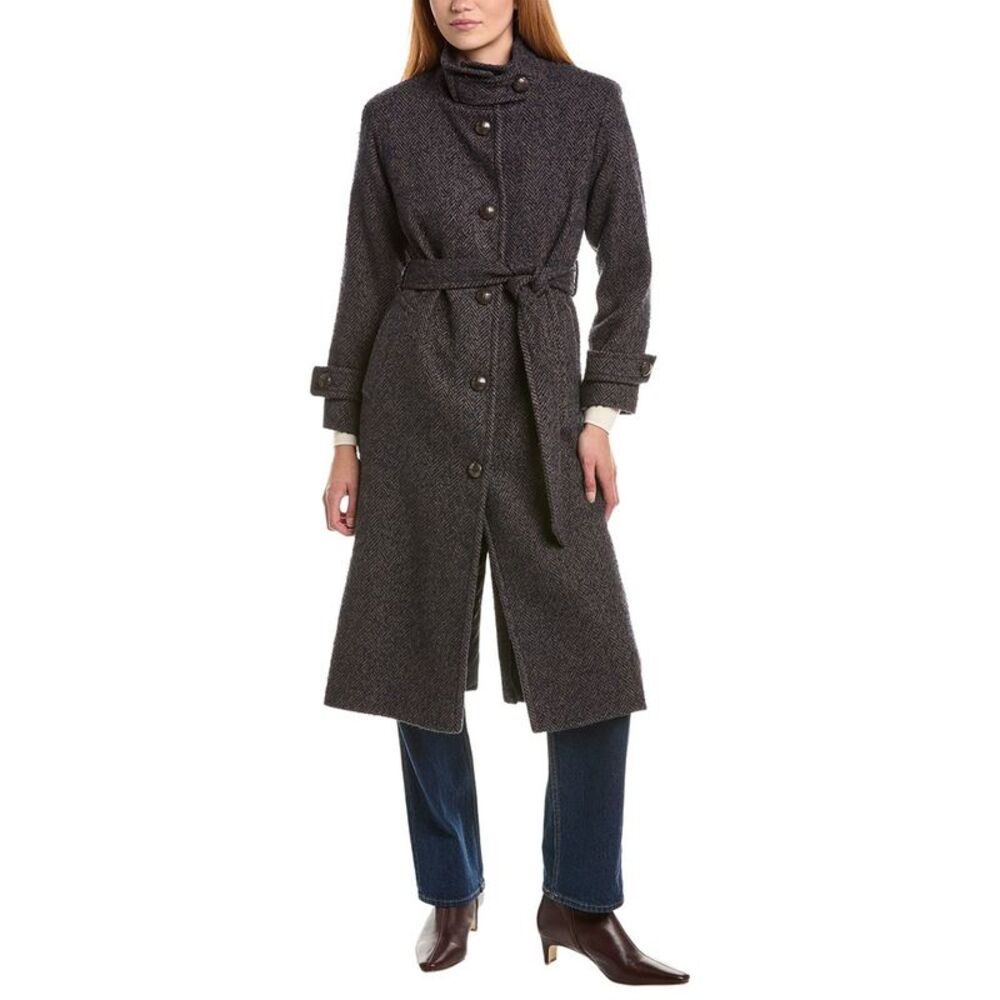 Sam Edelman Womens Stand Collar Wrap Wool-Blend Coat, Blue